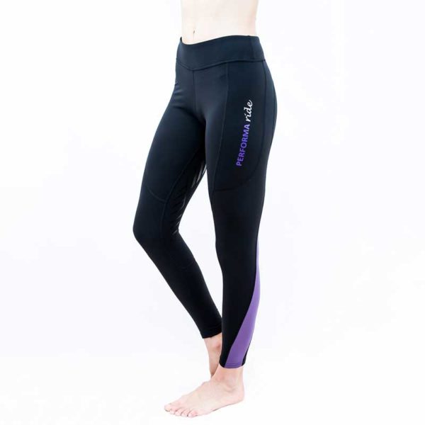 horse winter thermal riding tights colour block purple front left performa ride 800